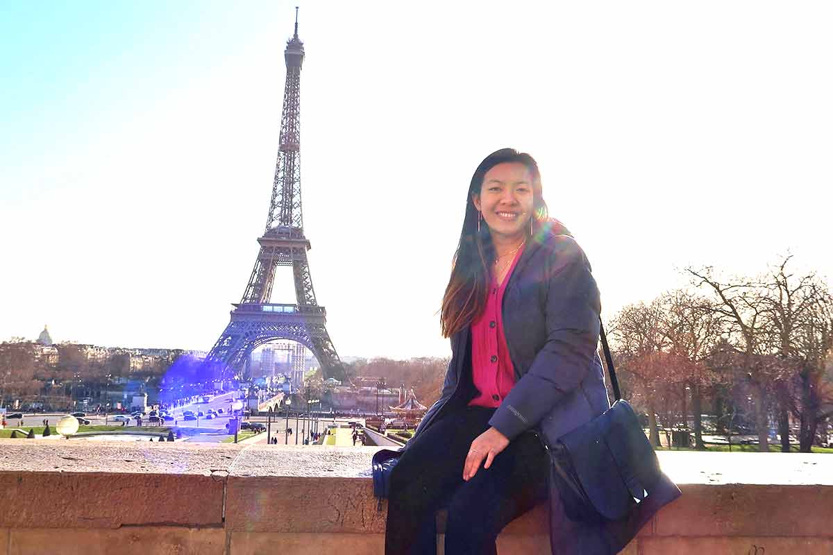 Brenda Huang in front of the Eiffel Tower