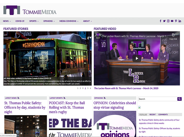 Screen capture of the homepage of the Tommie Media website.