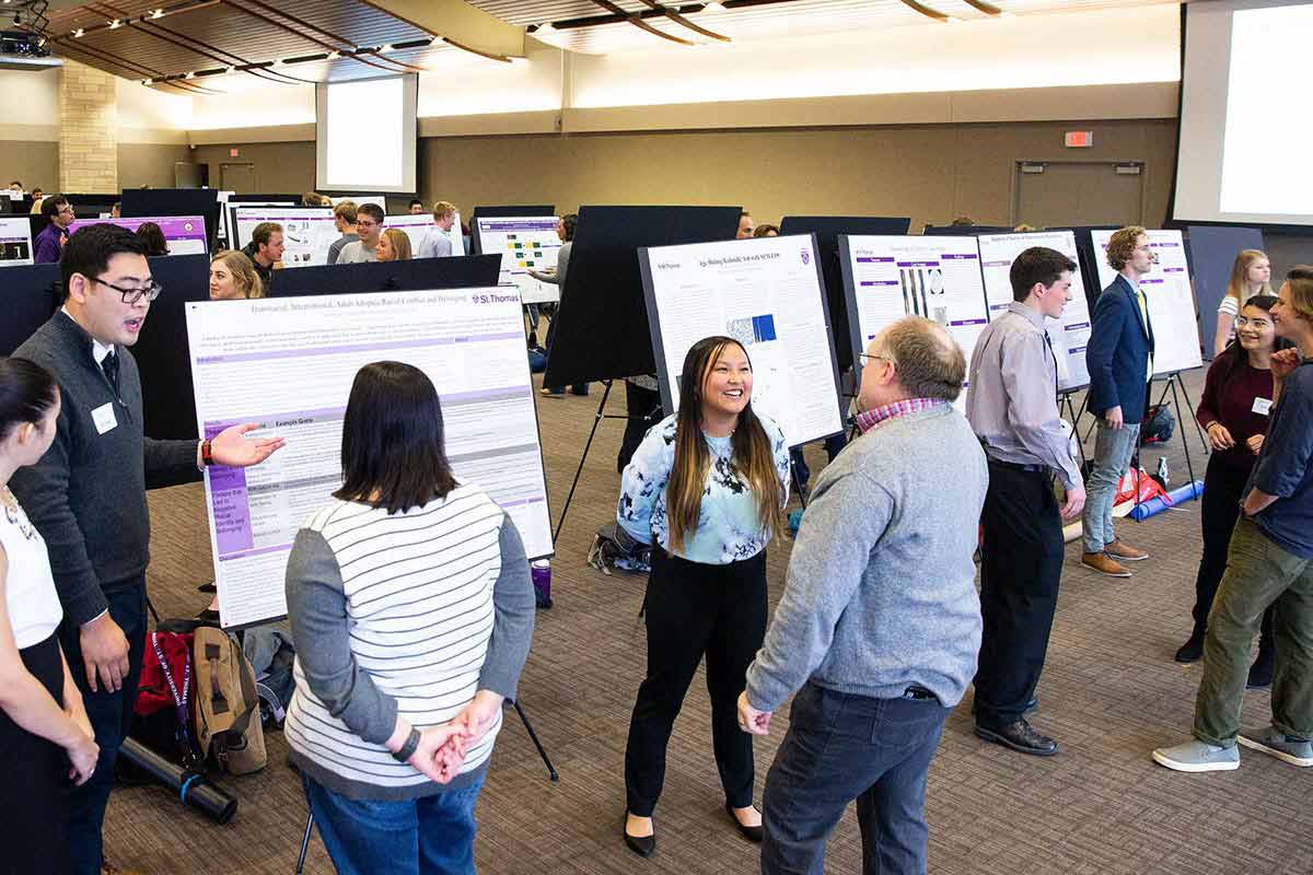 Students present their research findings during the Undergraduate Research Poster Session. 