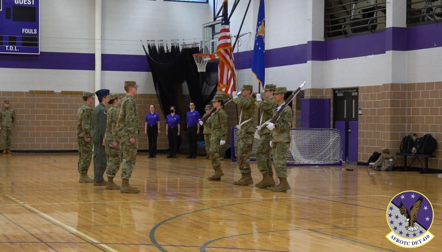 cadets practicing color guard