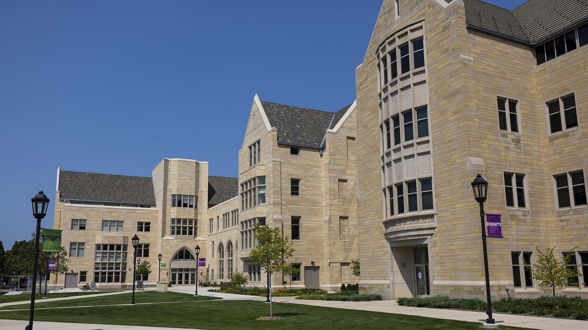 The exterior of Schoenecker Center on the St. Thomas campus