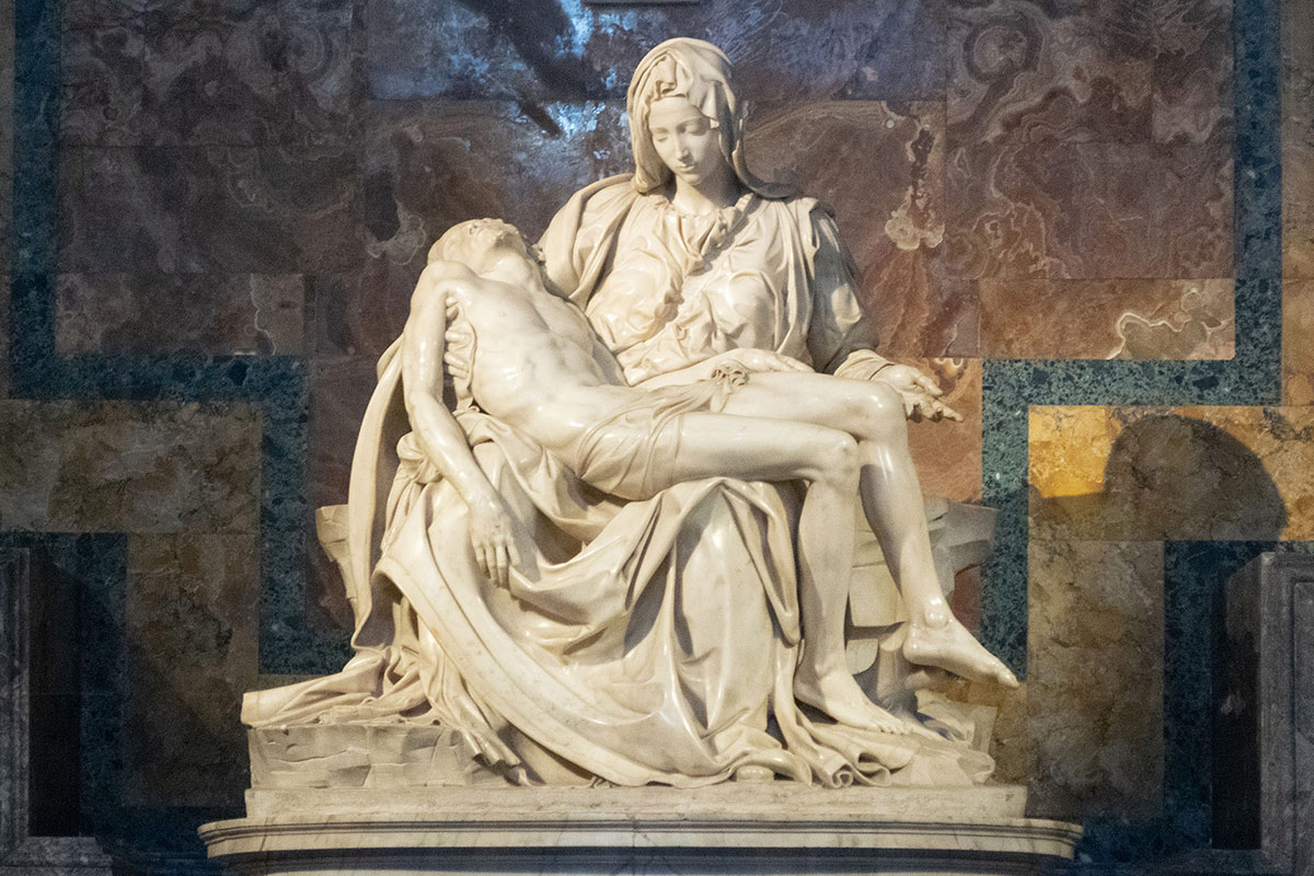Marble statue of the Virgin Mary and Jesus