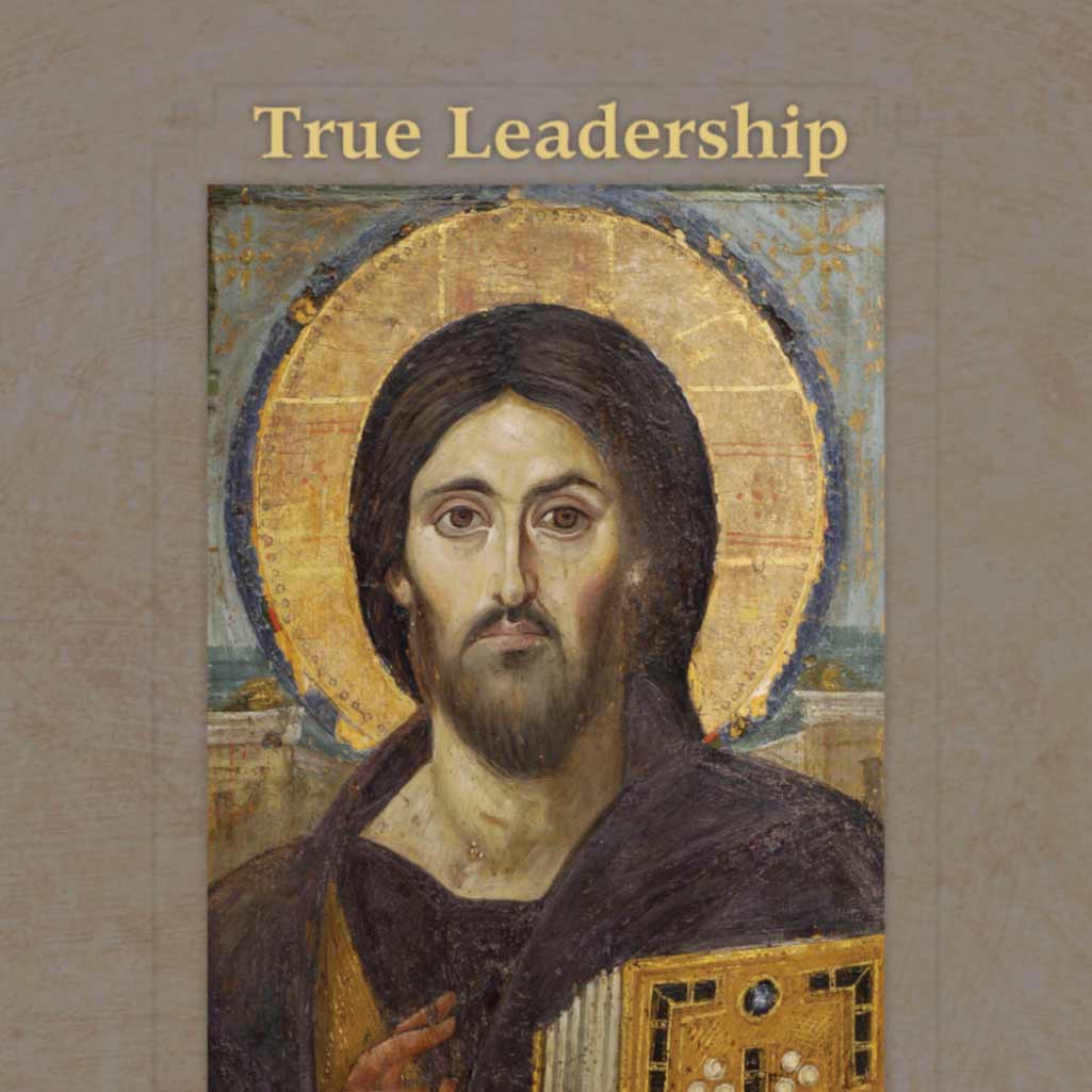 Photo of a Christian Catholic Leadership book with front cover of Christ the Teacher icon, Pantocrator.