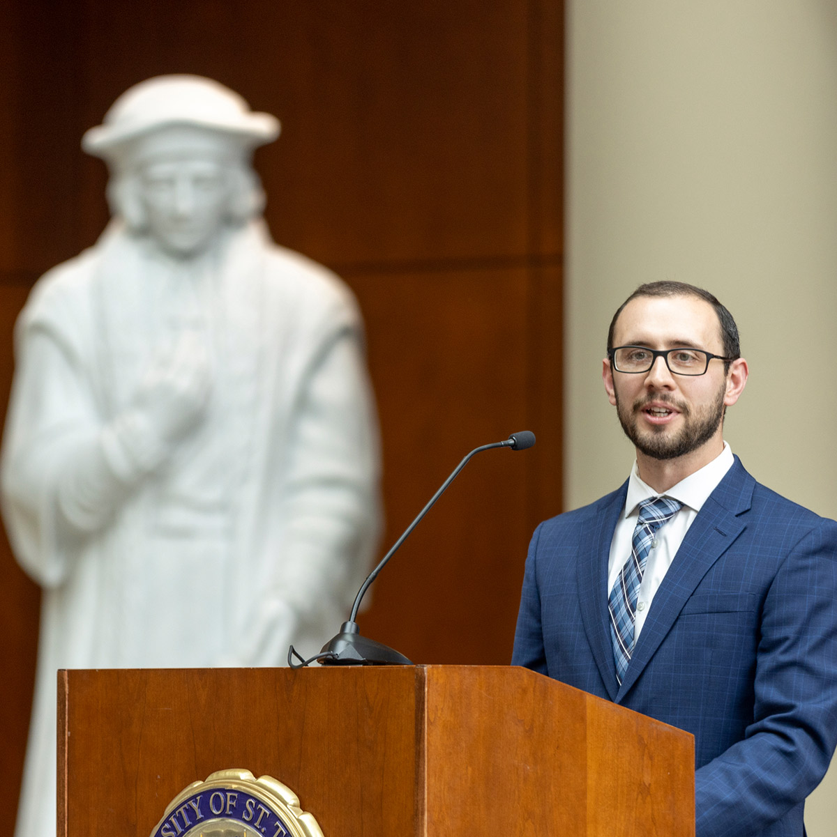  Andrew Rydlund speaking at the School of Law Mission Awards ceremony