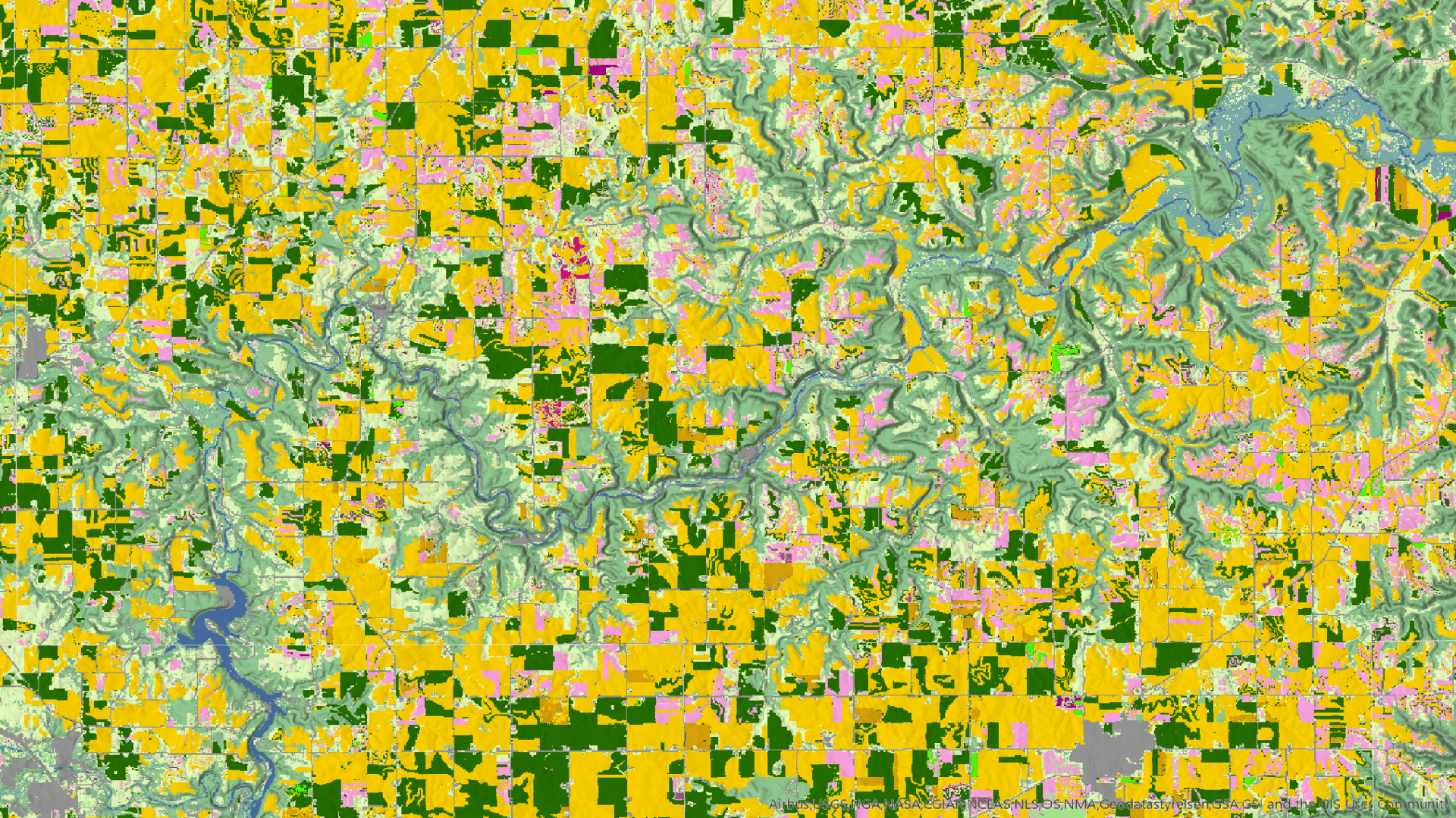 Geographic information system map of agricultural landscape in Minnesota.