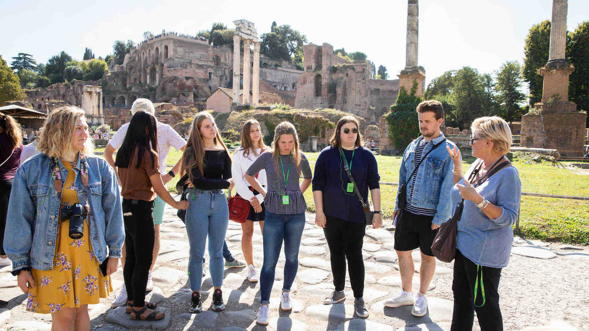 Students outside in Roman ruins
