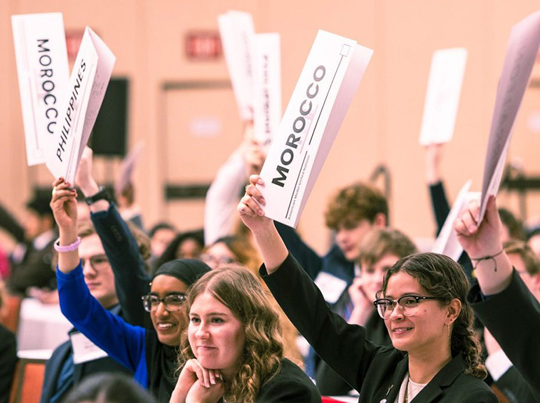 Students at a model UN gathering