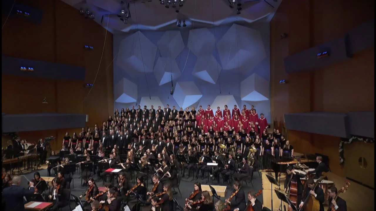 Screen capture of the St. Thomas ensembles performing at the annual Christmas Concert.