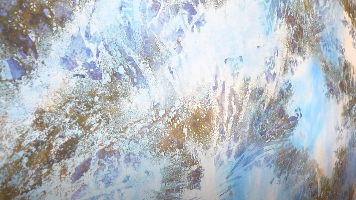 Detail of Annie Hejny artwork featuring water and sediment from the Mississippi River