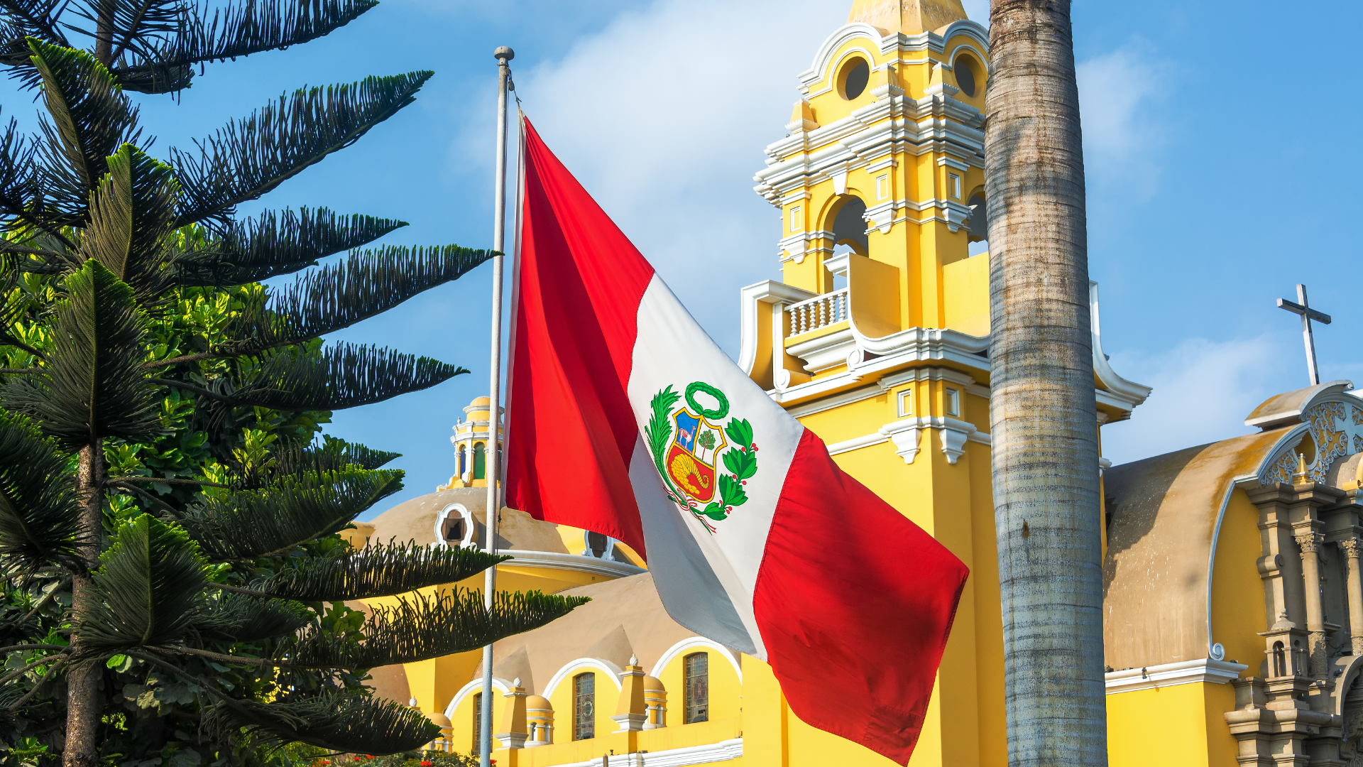 Peruvian flag in front of church